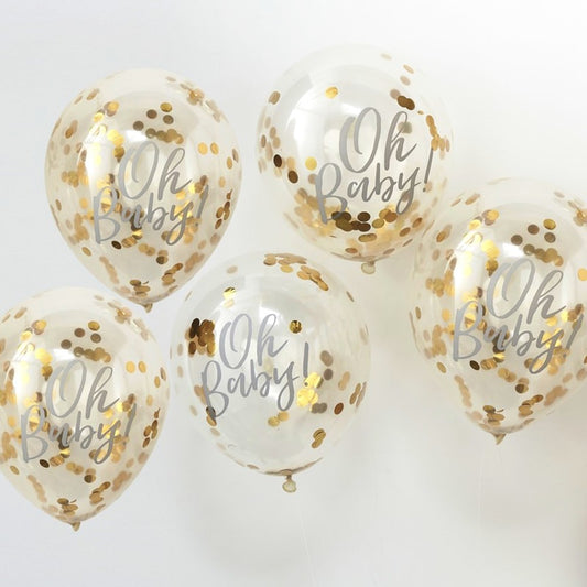 Oh Baby! Printed Gold Confetti Balloons - Ginger Ray - Party Touches
