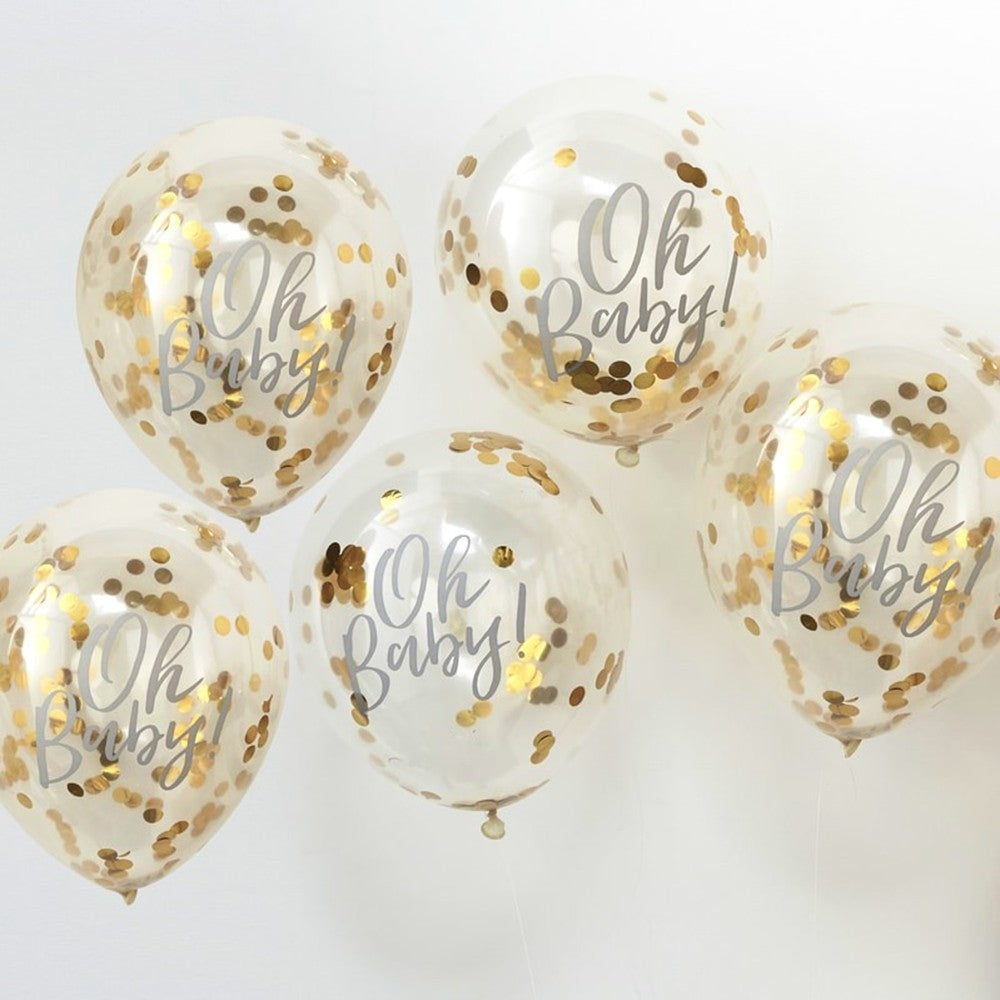 Oh Baby! Printed Gold Confetti Balloons