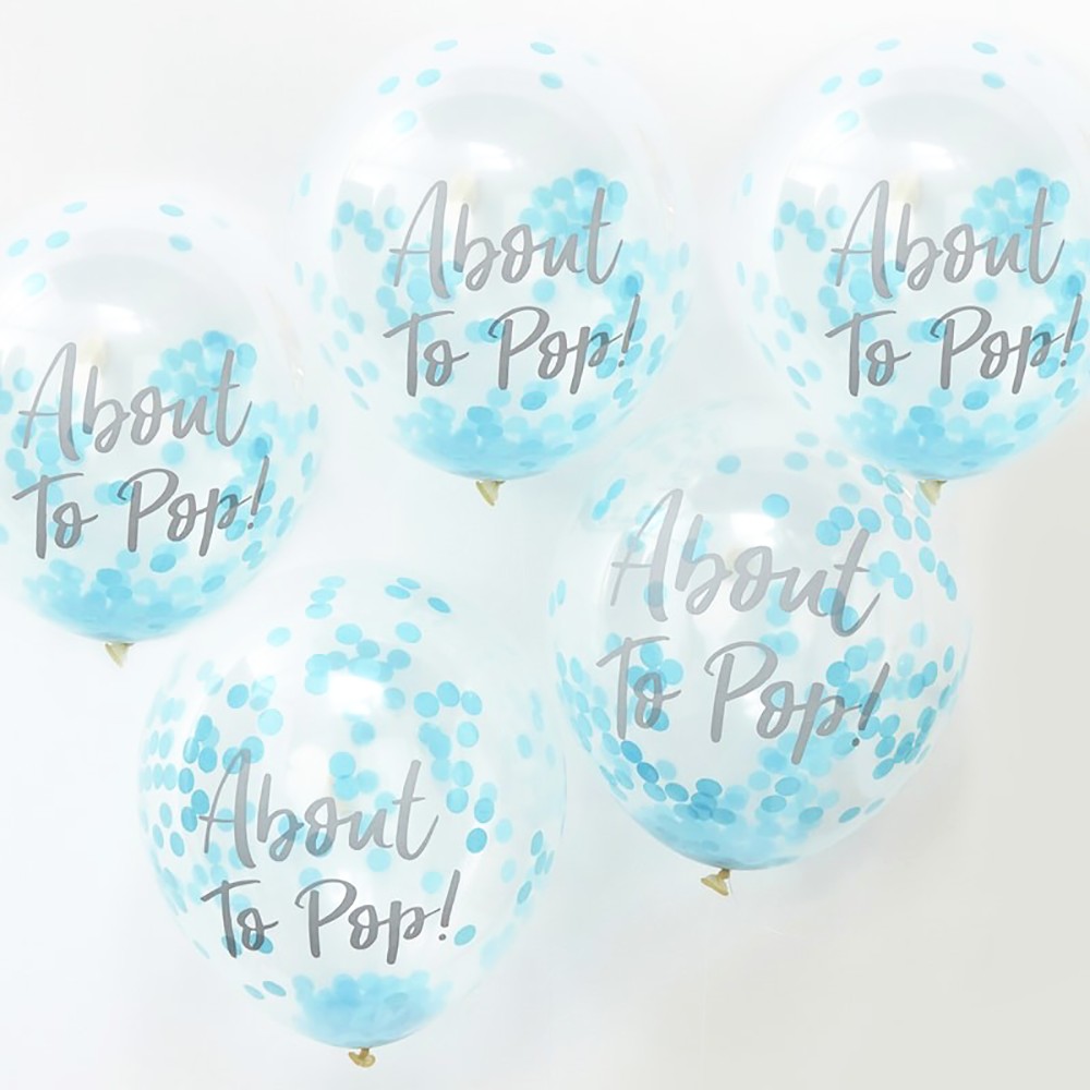 About to Pop! Printed Blue Confetti Balloons