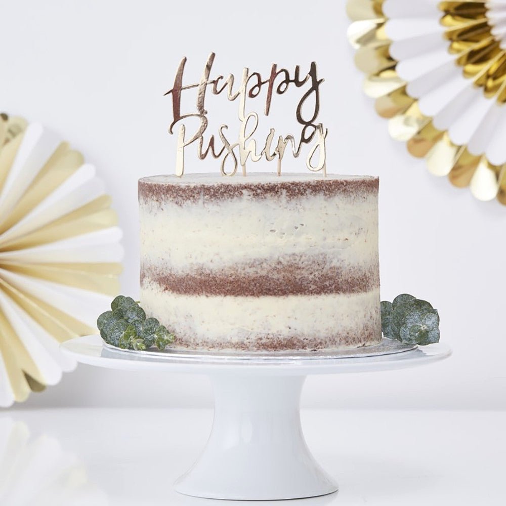 Gold Foiled Happy Pushing Cake Topper
