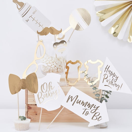 Gold Foiled 'Oh Baby' Photo Booth Props - Ginger Ray - Party Touches