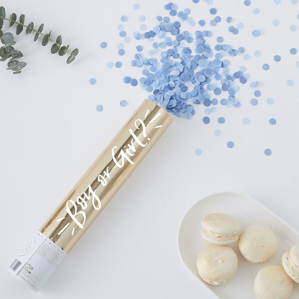 Large Gold Foiled Blue Gender Reveal Confetti Cannon