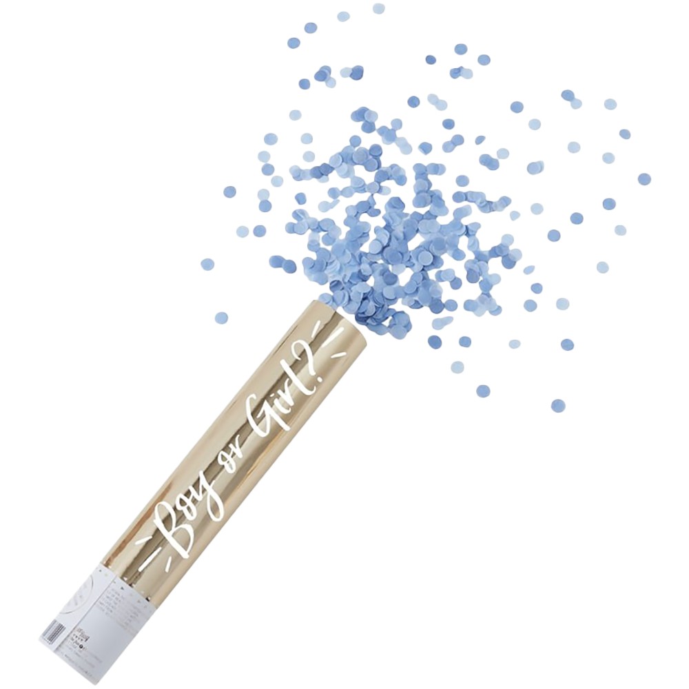 Large Gold Foiled Blue Gender Reveal Confetti Cannon - Ginger Ray - Party Touches
