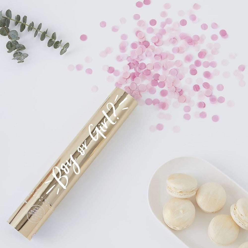 Large Gold Foiled Pink Gender Reveal Confetti Cannon - Ginger Ray - Party Touches
