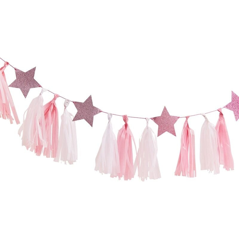Pink Tassel Garland With Pink Glitter Stars - Ginger Ray - Party Touches