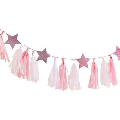 Pink Tassel Garland With Pink Glitter Stars - Ginger Ray - Party Touches