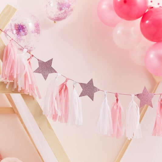 Pink Tassel Garland With Pink Glitter Stars - Ginger Ray - Party Touches