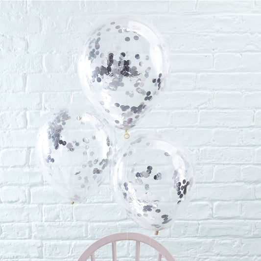Silver Confetti Filled Balloons - Ginger Ray - Party Touches