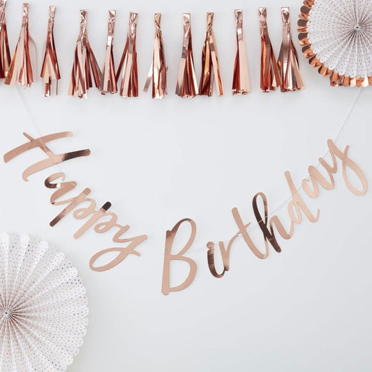 Rose Gold Happy Birthday Bunting - Ginger Ray - Party Touches