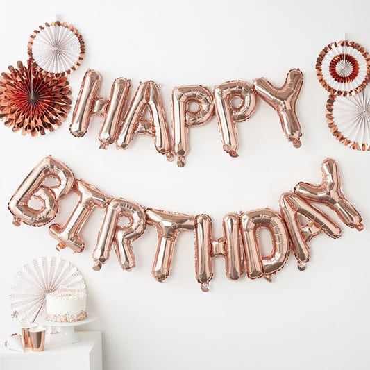 Rose Gold Happy Birthday Balloon Bunting - Ginger Ray - Party Touches