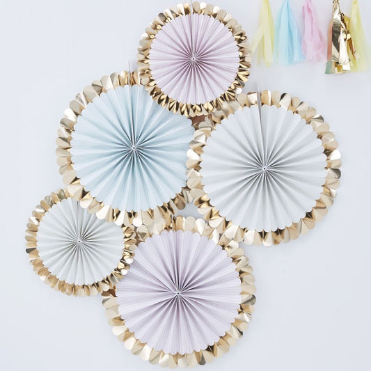 Gold Foiled Pastel Fan Decorations - Ginger Ray - Party Touches