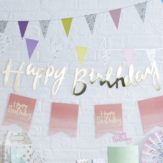 Gold Happy Birthday Bunting - Ginger Ray - Party Touches