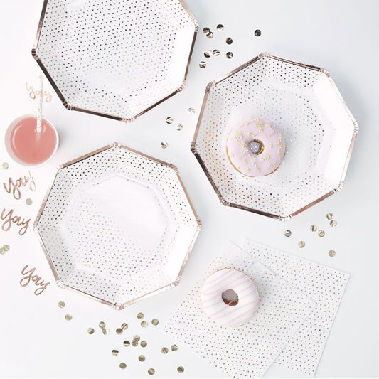 Rose Gold Foiled Spotty Paper Plate - Ginger Ray - Party Touches