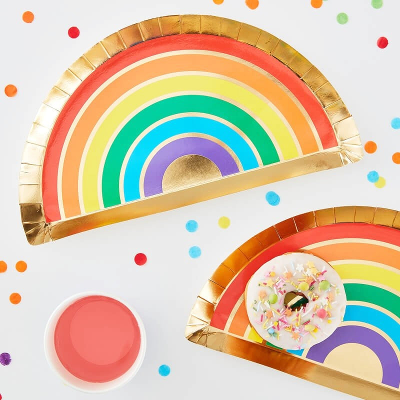 Rainbow & Gold Foiled Paper Party Plates