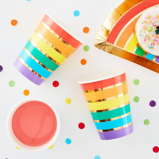 Rainbow & Gold Foiled Paper Party Cups - Ginger Ray - Party Touches