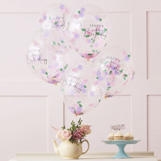 Floral Confetti Happy Birthday Balloons - Ginger Ray - Party Touches