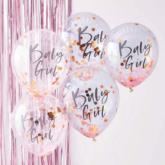 Pink Baby Girl Confetti Balloons - Ginger Ray - Party Touches
