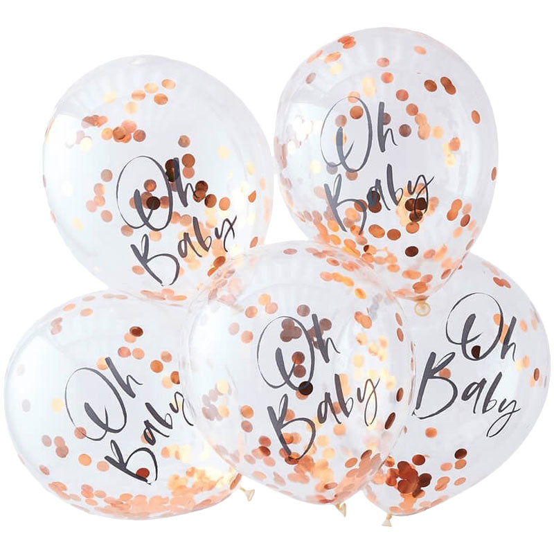 Rose Gold Oh Baby Confetti Balloons - Ginger Ray - Party Touches