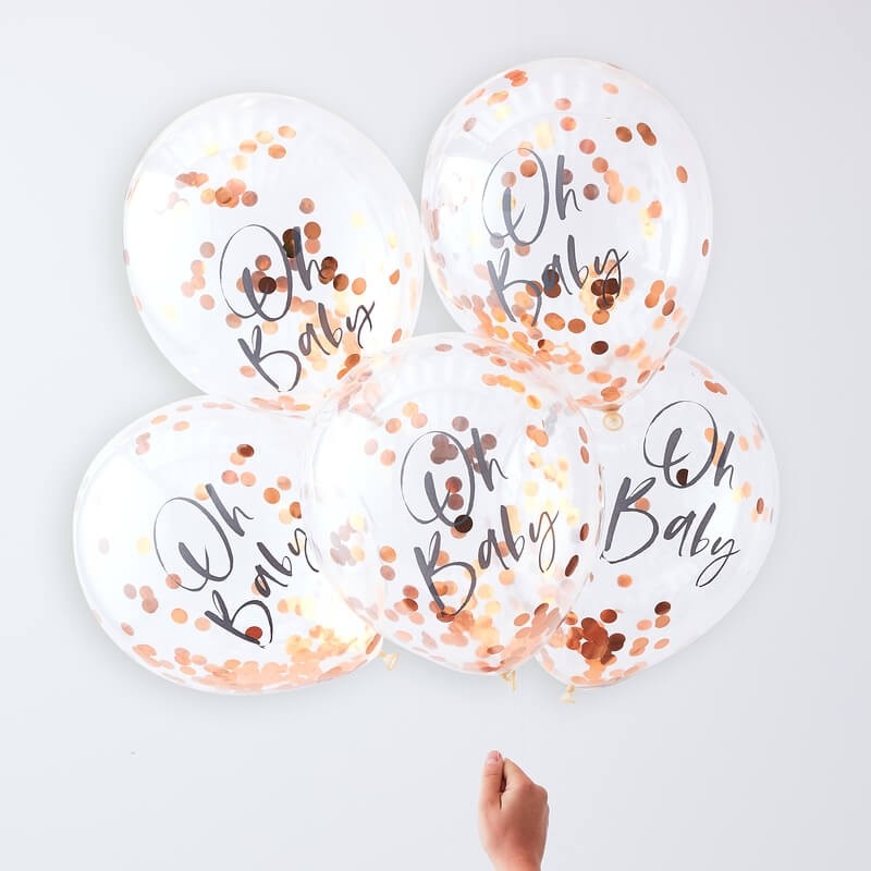 Rose Gold Oh Baby Confetti Balloons - Ginger Ray - Party Touches