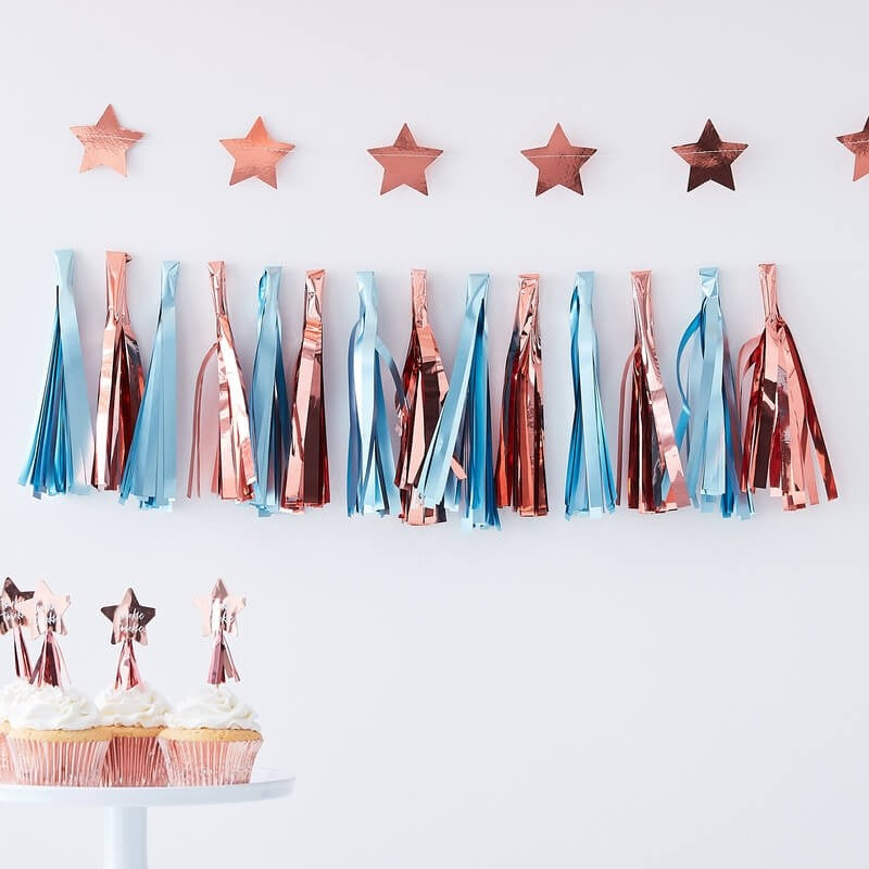 Matte Blue & Rose Gold Tassel Garland - Ginger Ray - Party Touches